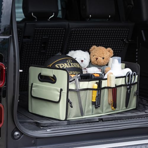 Car Trunk Organizer, Car Organizers and Storage Collapsible Multi Compartment Container Box, Adjustable Car Accessories for SUV Sedan Truck, Standard Size, Light Green - color: Light Green, size: Standard