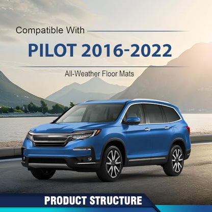PIT66 Floor Mats Compatible with 2016-2022 Honda Pilot 8 Passenger 2017-2021, Not Elite Models (Heavy Duty) TPE 4-Piece Premium,Black alfombras para carro - size: Fit Honda Pilot 2016-2022 | 4PCS