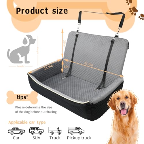 Large Dog Car Seat Under 60 lbs or 2 Small Dogs Dog Bed for Car Back Seat with Seat Belt Fixation The Seat Fabric Soft and Comfortable Removable and Washable.(Black Brown)