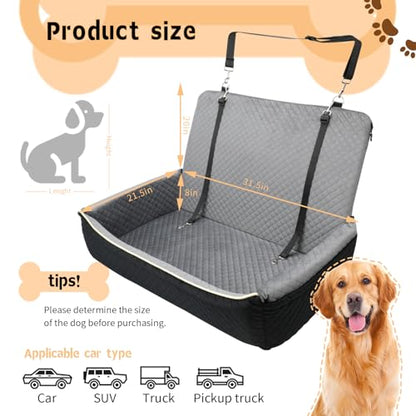 Large Dog Car Seat Under 60 lbs or 2 Small Dogs Dog Bed for Car Back Seat with Seat Belt Fixation The Seat Fabric Soft and Comfortable Removable and Washable.(Black Brown)