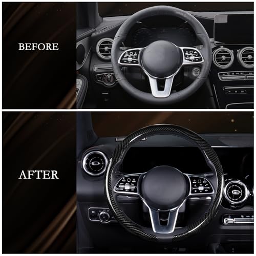 Aimato Car Steering Wheel Cover Carbon Fiber, Ultra-Thin Car Steering Wheel Cover,Comfortable & Breathable Microfiber,Universal Fit for Most Cars, Bright Black - color: Bright Black
