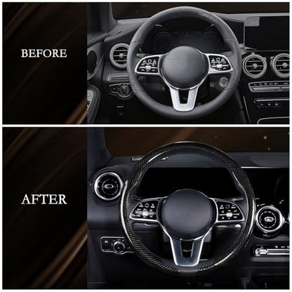 Aimato Car Steering Wheel Cover Carbon Fiber, Ultra-Thin Car Steering Wheel Cover,Comfortable & Breathable Microfiber,Universal Fit for Most Cars, Bright Black - color: Bright Black