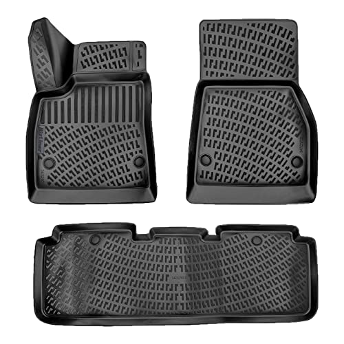 RizLiner Tesla Model S 2015-2019 Floor Mats 3D Custom Fit Compatible with Tesla Model S Car Mats Laser Measured 1st & 2nd Row Floor Liners All Weather Odorless Non-Slip TPE (Front & Rear,Black) - size: Model S 2015 - 2019