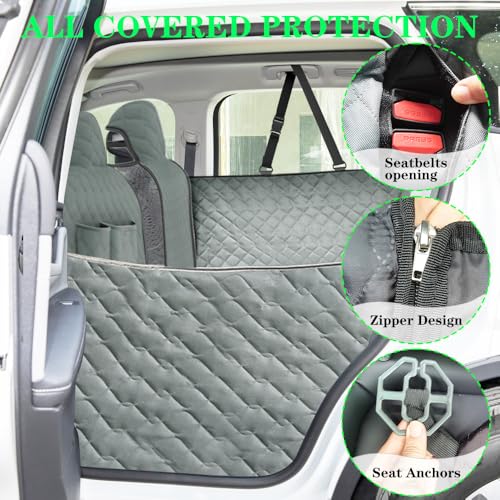 Dog Car Seat Cover for Back Seat Compatible with Ford Edge 2015-2020 2021 2022 2023 2024 Detachable Washable Backseat Pet Travel Hammock Cushion (Green Black)