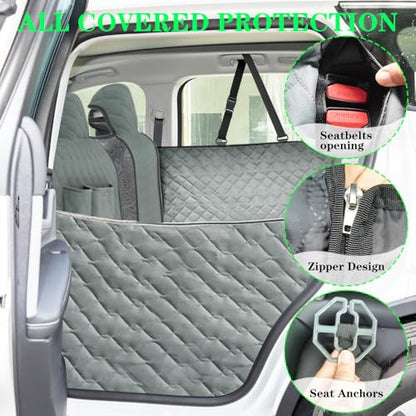Dog Car Seat Cover for Back Seat Compatible with Ford Edge 2015-2020 2021 2022 2023 2024 Detachable Washable Backseat Pet Travel Hammock Cushion (Green Black)