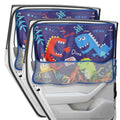 Car Window Shade for Baby, 2 Pack Car Sun Shades with Storage Net Pocket Auto Window Curtain 7 Suction Cups Blue Dinosaurs for Sun/Heat/UV Rays Protection Kids - color: Blue Dino-2pcs
