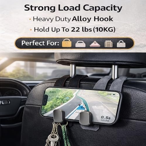 Car Headrest Hook 2 Pack, Premium Leather Car Purse Hooks, Heavy Duty Seat Back Organizer for Handbags, Groceries & Bags, No Scratch, Easy Install Car Accessories(2, Brown) - color: Brown