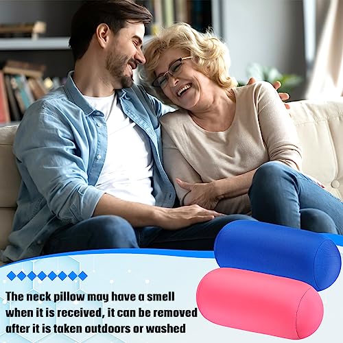 Geelin 2 Pcs Microbead Roll Pillow 11.8 x 6.3 Inch Soft Pillow Bolster Cylindrical Pillow Microbead Pillows for Sleeping Home Travel Neck Head Back Support Rest (Pink, Blue) - color: Pink, Blue