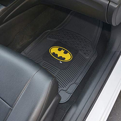 BDK Warner Bros DC Comics Batman Heavy Duty Rubber Floor Mats 3pc Set Car Accessories - No-Slip Grip, All Weather Protection, Trimmable, 2 Front Car Mats 27” x 18” & 1 Rear Liner 18” x 58”