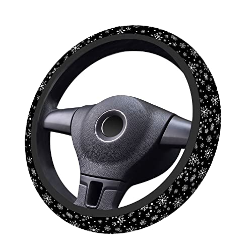Swono Snowflakes Car Steering Wheel Covers Snowflakes On A Black Universal Fit 15 Inch Anti-Slip Steering Wheel Protector Cover Stretch-On Fabric Automotive Car SUV Sedans - color: multi-063