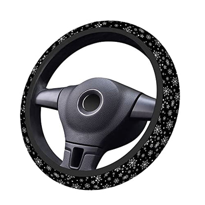 Swono Snowflakes Car Steering Wheel Covers Snowflakes On A Black Universal Fit 15 Inch Anti-Slip Steering Wheel Protector Cover Stretch-On Fabric Automotive Car SUV Sedans - color: multi-063