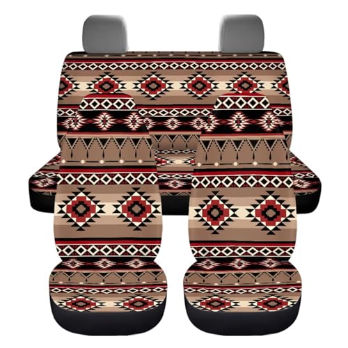 Dreaweet Native American Car Seat Covers Full Set Southwestern Aztec Navajo Seat Covers with Steering Wheel Cover/Armrest Cover/Seatbelt Covers/Car Coasters/Gear Shift Cover/Handbrake Cover - color: Native American