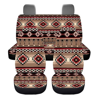 Dreaweet Native American Car Seat Covers Full Set Southwestern Aztec Navajo Seat Covers with Steering Wheel Cover/Armrest Cover/Seatbelt Covers/Car Coasters/Gear Shift Cover/Handbrake Cover - color: Native American