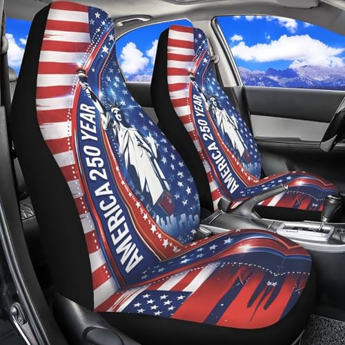 Dreaweet 250th Anniversary Car Seat Covers Front Seats Only Universal 2 Pack Statue of Liberty American Flag Print Bucket Seat Covers for SUV Trucks Sedan Patriotic Car Accessories Easy to Install - color: 250th Anniversary Statue of Liberty