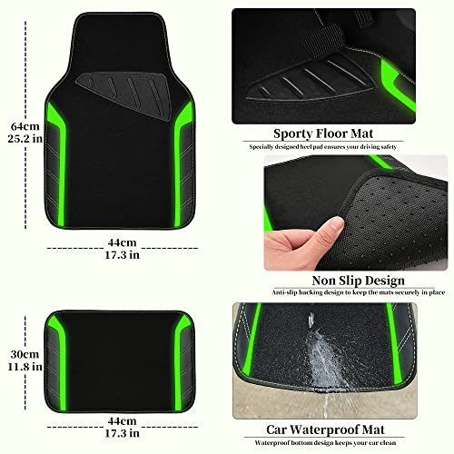 CAR PASS Leather Steering Wheel Cover and Waterproof Car Floor Mats,Microfiber Universal Car Combo Fit for 95% Sedan,SUV,Cars,14.5-15inch Sporty Anti-Slip Comfortable Design(Black＆Fluorescence Green) - color: Black＆Fluorescence Green