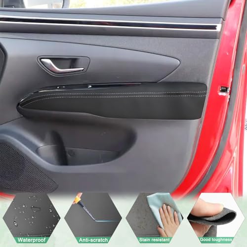 2PCS Front Door Panel Armrest Cover Replacement Compatible with Hyundai Tucson 2022-2024 Left and Right Leather Arm Rest Replaced Skin Upholstery Black (Only Leather Part)
