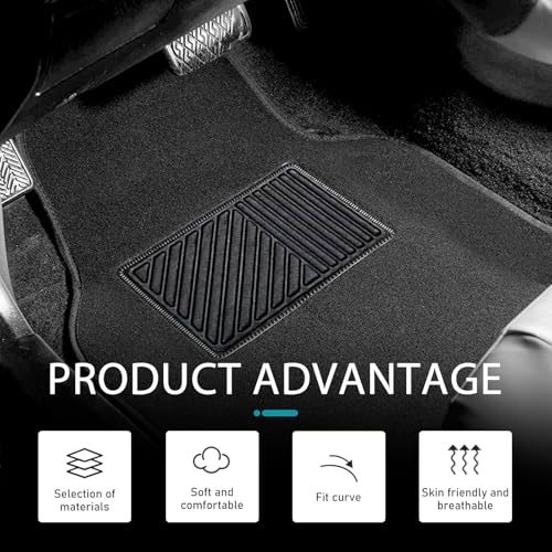 4 PCS Car Carpet Floor Mat, PVC Anti-slip Flame-retardant Car Mats, Breathable Comfort Front & Rear Carpet Mat Set, Universal for Most Cars, SUVs, Trucks (Black)