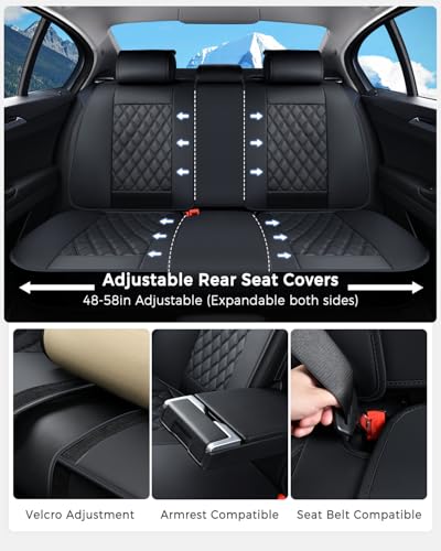 Huidasource Back Seat Cover, Nappa Leather Rear Seat Cover Velcro Adjustable, Compatible with Armrests, Seat Belts, Child Safety Seats, Fit for Most Cars SUVs Trucks (Back Row/Black) - color: 01R# Black01, size: Back Seat Cover