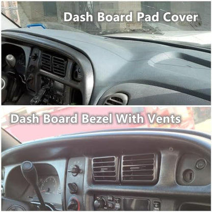 ECOTRIC Dash & Bezel Cover Compatible with 1998-2002 Dodge Ram 1500 2500 3500 Trucks Black Dashboard Bezel Replacement W/Vents & Grey Dash Cover (You Will Receive 2 Packages) - size: Dash Bezel W/ Vents & Dashboard Cover