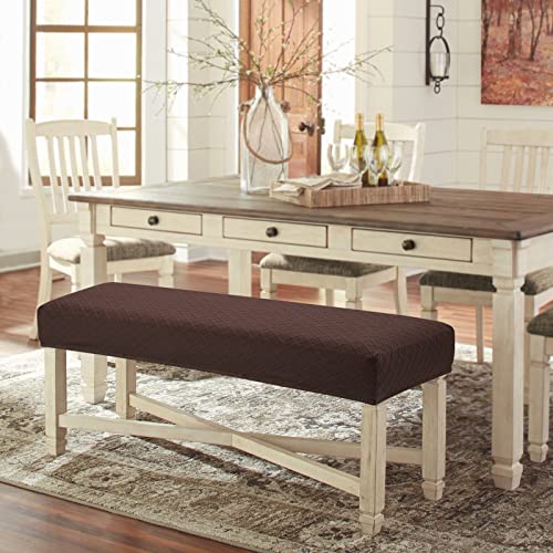 Fuloon Stretch Jacquard Dining Bench Cover - Anti-Dust Removable Bench Slipcover Washable Seat Cushion Protector for Bedroom, Kitchen, Hotel, Banquet (Chocolate) - color: Chocolate