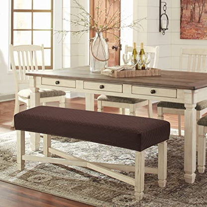 Fuloon Stretch Jacquard Dining Bench Cover - Anti-Dust Removable Bench Slipcover Washable Seat Cushion Protector for Bedroom, Kitchen, Hotel, Banquet (Chocolate) - color: Chocolate