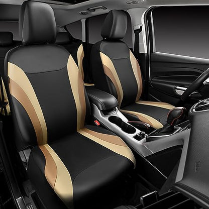 CAR PASS Line Rider Leather Car Seat Covers Sporty Car Seat Covers Full Set,5mm Composite Sponge,Airbag Compatible,Universal Fit 95% Automotive SUV Sedan(Black Beige) - color: Black Beige