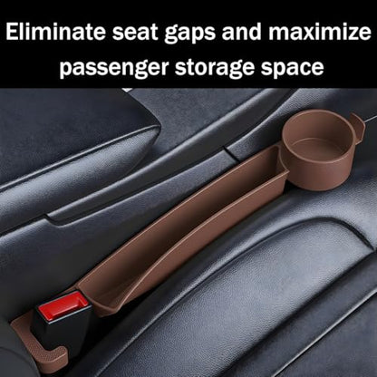2PCS Car Seat Gap Filler, Multifunctional Vehicle Seat Side Gap Plug Blocker with Cup Holder & Storage Slot, No Drop Automotive Console Crevice Stopper, Universal for Truck SUV Van (Brown) - color: Brown
