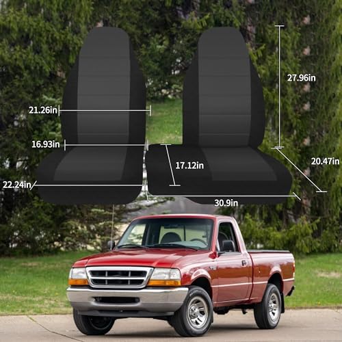 2Pcs 60/40 Cloth High Back Bench Seat Cover Fit for Ford Ranger XLT Front 1998 1999 2000 2001 2002 2003 Without Console Cover Black