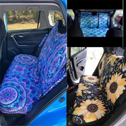 WELLFLYHOM Aztec Print Universal Rear Split Bench Seat Cover for Cars Truck SUV No Headrest Tribal Turquoise Geometric Stripe Design Back Seat Backrest Saddle Blanket Protector Set of 2 - color: Blue Aztec Print
