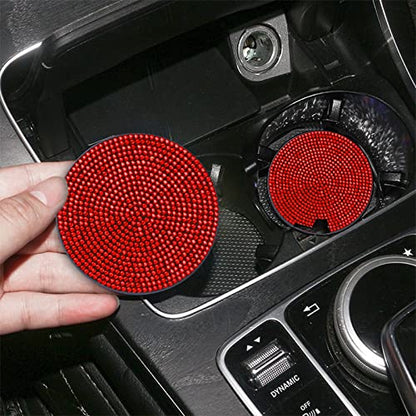 Bling Cup Holder Insert Coaster- 2.75 inch Silicone Anti-Slip Shockproof, Universal Fashion Car Interior Accessories for Women (Red, 2 PCS)