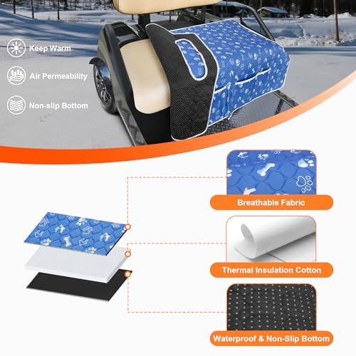 Golf Cart Seat Covers, Universal Golf Cart Seat Towel Blanket with 4 Front Pockets & Nonskid Bottom Fits for EZGO, Yamaha, Club Car and More 2 Person Seats Golf Carts - color: Blue Dog Paw Bone