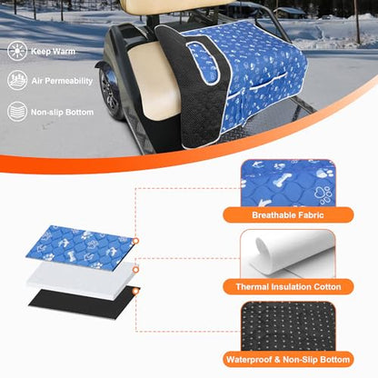Golf Cart Seat Covers, Universal Golf Cart Seat Towel Blanket with 4 Front Pockets & Nonskid Bottom Fits for EZGO, Yamaha, Club Car and More 2 Person Seats Golf Carts - color: Blue Dog Paw Bone