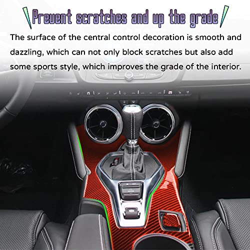 Custom Interior Accessories 2PCS for Chevrolet Camaro 2016 2017 2018 2019 2020 2021 2022 Red Carbon Fiber Center Console Cover Gear Shift Cup Holder Panel Sticker Protection Decoration - size: Gearbox side cover