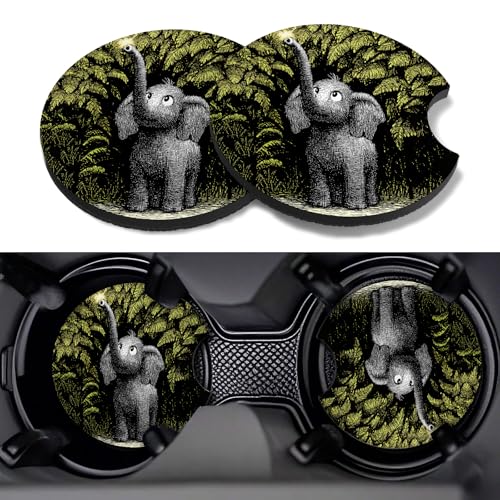 Car Cup Coasters,2 Pack Car Coaster,2.75inch Anti Slip and Absorbent Cars Coasters for Cup Holders,Neopren Accessories for Women,Cute Decor for Women (Baby Elephant) - color: Baby Elephant