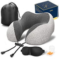MLVOC Neck Pillow for Traveling, Upgraded 100% Pure Memory Foam Travel Neck Pillow for Airplane Flight Sleep, Breathable & Machine Washable Cover, Travel Kit with 3D Eye Mask, Earplugs & Bag, Grey - color: Grey
