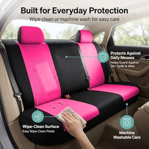 FH Group Pair Set Flat Cloth Car Seat Covers- Universal Fit for Trucks, SUVs, and Vans (Pink/Black) FB050102 - color: Pink