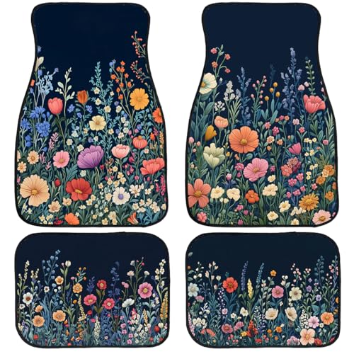 Wildflower Car Floor Mats Set of 4 Colorful Bloom Floral Field Automotive Foot Mats Rugs Carpet for Car Non-Slip Auto Car Accessories Universal Fit Car Accessories for Truck - color: Wildflower