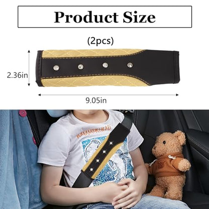 Hovom 2PCS Bling Car Seat Belt Cover Pad, Leather Seatbelt Covers for Cars, Soft Safety Seatbelt Shoulder Strap Covers, Rhinestone Auto Seat Belt Protector Cushion for Women Girls (Beige) - color: Beige