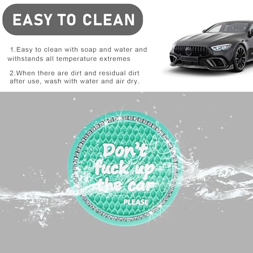Bling Car Cup Coaster, 2.75 Inch Non-Slip Don't Fuck Up My Car Please Cup Holder Insert Coaster, Crystal Rhinestone Auto Drink Cup Mat, Universal Car Accessories (Green-4PCS)