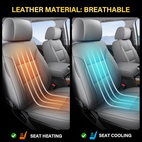 Coverado Chevy Silverado Seat Covers Full Set, Faux Leather Car Seat Covers Fit for 2014-2018 1500, 2015-2019 2500HD 3500HD Chevy Silverado GMC Sierra Crew Double Extended Cab (Gray) - color: Gray, size: FullSet(2014-2018)