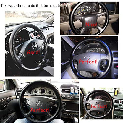 Top Genuine Leather Steering Wheel Cover Universal 15 Inch with Anti-Slip Design and Soft Padding,Steering Wheel Stitch on Wrap - color: black