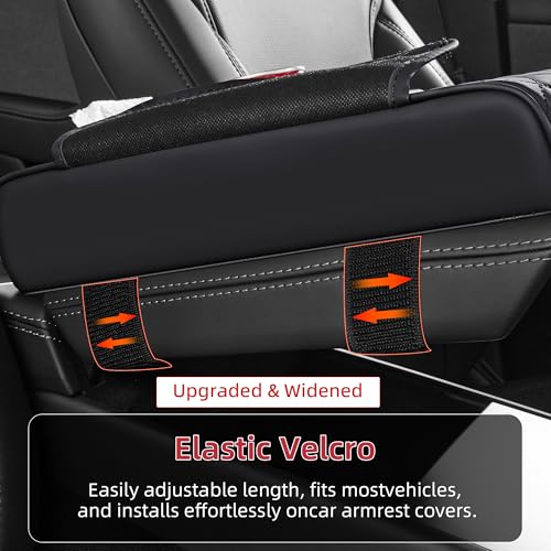 5 in 1 Car Center Console Cover, Armrest Pad with 2 Storage Pockets, Cup Holder, Tissue Slot, Phone Holder, Nappa Leather Memory Foam Car Accessories for SUV Sedan Truck (Black)