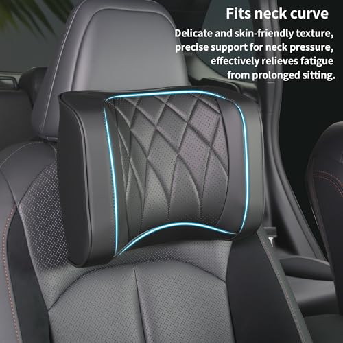 Car Headrest Pillow U-Shaped, Memory Foam Head Neck Support Cushion for Driving, Leather Head Rest Travel Pillows for Sleeping, Breathable Removable Cover, Black, 2 Pack - color: Black, size: 2 Pack