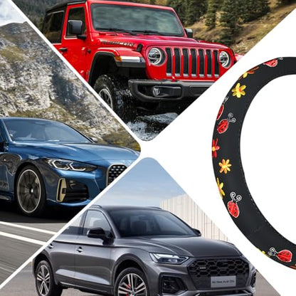 HZEL Car Steering Wheel Covers, Beautiful Embroidery Non-Slip Vehicle Steering Wheel Protector with Inner Ring, Automotive Interior Protective Accessories, Universal for SUV RV Truck - size: Embroidery