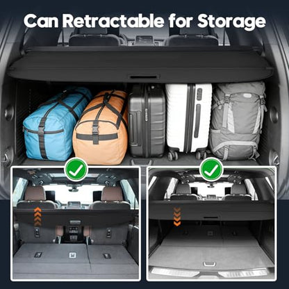 Powerty Retractable Cargo Cover for 2021-2023 Chevy Tahoe/Suburban/Cadillac Escalade ESV Luxury 3.0L/Cadillac Escalade ESV Luxury 6.2L/GMC Yukon/Yukon XL Accessories, Canvas Texture Rear Trunk Cover - size: 2021-2023 | Chevy Tahoe