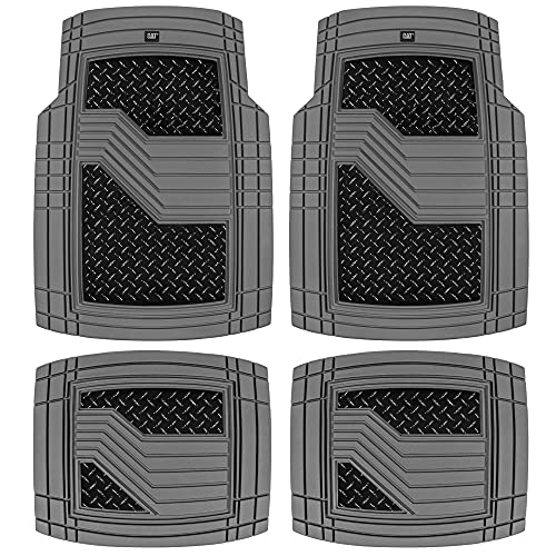 CAT® DiamondShield™ Rubber Floor Mats for Cars Trucks SUVs, All Weather Protection Front & Rear Car Mats Set, Heel Pad & Anti-Slip Backing, Universal Fit Trim-to-Fit Rubber Floor Mats for Car, Gray - color: Black/Charcoal, style: DiamondShield Metallic