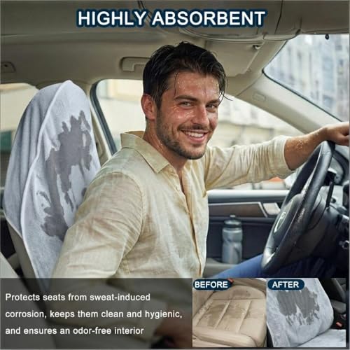 Car Seat Towel Cover, 2pcs Universal Front Seat Protector for Cars, SUVs and Trucks, Sweat Towel Car Seat Cover for Gym, Yoga, Swimming, Pets and Family Travel, Light Gray