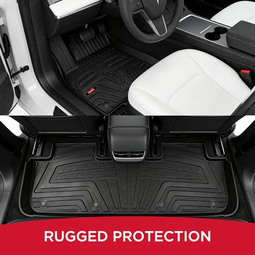 Rubbermaid Floor Mats for Tesla Model Y 2025–2026 Juniper (Not for Standard) | All Weather Rubber Floor Liners Custom Fit Waterproof Heavy Duty Car Mats 1st & 2nd Row Full Set Interior Accessories
