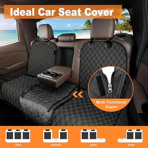 Dog Car Seat Cover for Back Seat - Waterproof, Non-Slip, Pet Bench Seat Covers, with 60/40 Split Bench Fit, Universal Size for Sedans, Trucks & SUVs, Machine Washable, Non-Stick Fur & Durable, M-Black - size: Medium