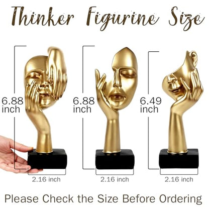 3 Pcs Thinker Statue,Modern Home Resin Sculptures,Collectible Figurines for Home Office Bookshelf Desktop Decor(Golden)